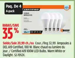 Canadian Tire Certified A19 100W LED Bulbs offer