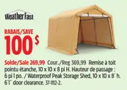 Canadian Tire Waterproof Peak Storage Shed, 10 x 10 x 8´ h. 6´1˝ door clearance offer
