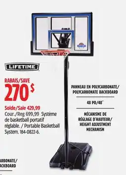 Canadian Tire LIFETIME Portable Basketball System offer