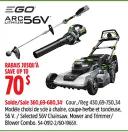 Canadian Tire Selected Ego 56V Chainsaw, Mower and Trimmer/ Blower Combo offer