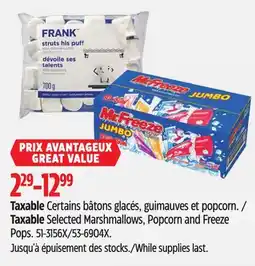 Canadian Tire Taxable Selected Marshmallows, Popcorn and Freeze Pops offer