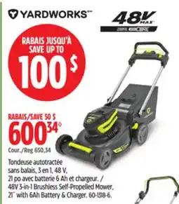 Canadian Tire Yardworks 48V 3-in-1 Brushless Self-Propelled Mower, 21 with 6Ah Battery & Charger offer