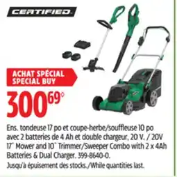 Canadian Tire Certified 20V 17 Mower and 10 Trimmer/Sweeper Combo with 2 x 4Ah Batteries & Dual Charger offer