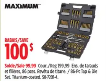 Canadian Tire MAXIMUM 86-Pc Tap & Die Set offer