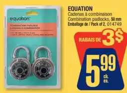 Jean Coutu EQUATION Combination padlocks offer