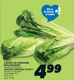 IGA ORGANIC ROMAINE HEARTS offer