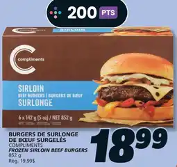 IGA COMPLIMENTS FROZEN SIRLOIN BEEF BURGERS offer