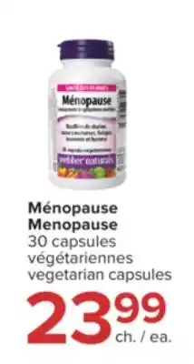 Jean Coutu WEBBER NATURALS Menopause vegetarian capsules offer