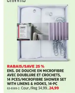 Canadian Tire MICROFIBRE SHOWER SET WITH LINENS & HOOKS, 14-PC offer