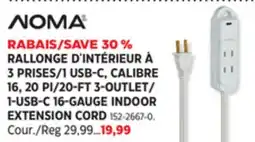 Canadian Tire 1 USB-C, CALIBRE 16, 20 PI/20-FT 3-OUTLET/ 1-USB-C 16-GAUGE INDOOR EXTENSION CORD offer