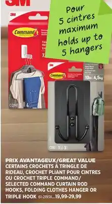 Canadian Tire 3M SELECTED COMMAND CURTAIN ROD HOOKS, FOLDING CLOTHES HANGER OR TRIPLE HOOK offer