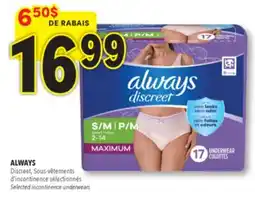 Familiprix ALWAYS Discreet Selected incontinence underwears offer
