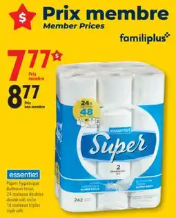 Familiprix essentiel Bathroom tissue, 24 double rolls or 16 triple rolls offer