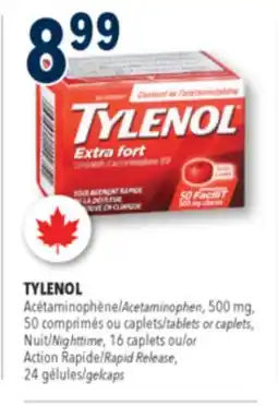 Familiprix TYLENOL Acetaminophen, 500mg, tablets or caplets, Nighttime, 16caplets or Rapid Release, 24 gelcaps offer