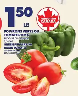Provigo POIVRONS VERTS OU TOMATE ROMA | GREEN PEPPERS OR ROMA TOMATO offer