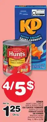Marches Tradition KRAFT, HUNT'S TOMATO SAUCE OR DINNER offer