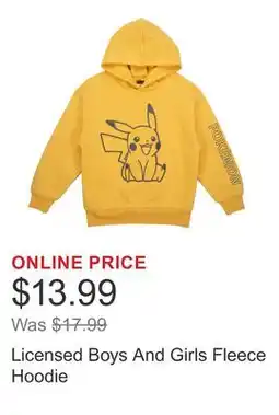Costco Licensed Boys And Girls Fleece Hoodie offer