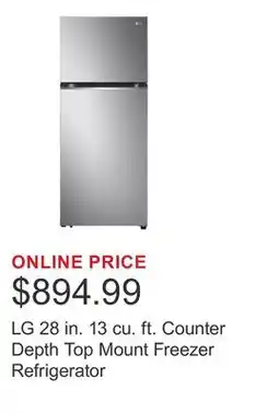 Costco LG 28 in. 13 cu. ft. Counter Depth Top Mount Freezer Refrigerator offer