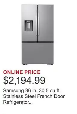 Costco Samsung 36 in. 30.5 cu ft. Stainless Steel French Door Refrigerator with SmartThings Connectivity offer