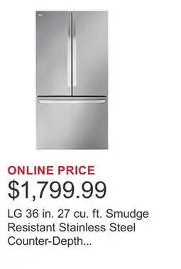 Costco LG 36 in. 27 cu. ft. Smudge Resistant Stainless Steel Counter-Depth MAX French Door Refrigerator offer