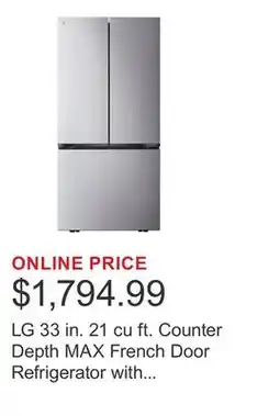 Costco LG 33 in. 21 cu ft. Counter Depth MAX French Door Refrigerator with Ice Maker in Freezer offer