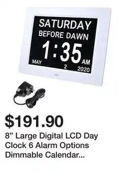 Newegg 8 Large Digital LCD Day Clock 6 Alarm Options Dimmable Calendar Dementia Home Wall Table White offer