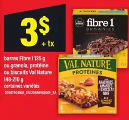 Maxi barres Fibre 1 ou granola, Protéine ou biscuits Val Nature offer