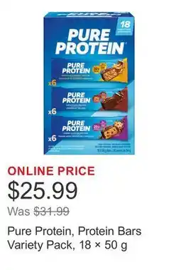Costco Pure Protein, Protein Bars Variety Pack, 18 × offer