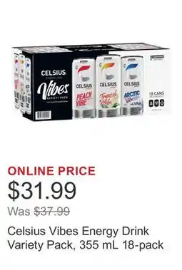 Costco Celsius Vibes Energy Drink Variety Pack, 355 mL 18-pack offer