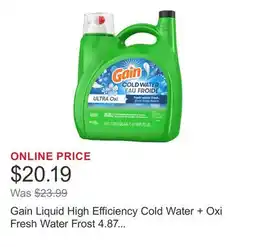 Costco Gain Liquid High Efficiency Cold Water + Oxi Fresh Water Frost 4.87 L 121 Loads offer