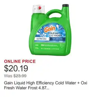 Costco Gain Liquid High Efficiency Cold Water + Oxi Fresh Water Frost 4.87 L 121 Loads offer