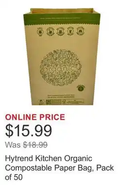 Costco Hytrend Kitchen Organic Compostable Paper Bag, Pack of 50 offer