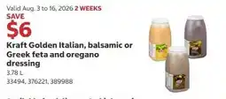 Costco Kraft Golden Italian, balsamic or Greek feta and oregano dressing offer