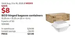 Costco IECO hinged bagasse containers offer
