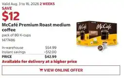 Costco McCafé Premium Roast medium coffee offer