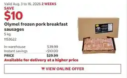 Costco Olymel frozen pork breakfast sausages offer
