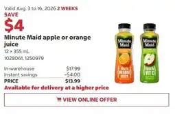 Costco Minute Maid apple or orange juice offer