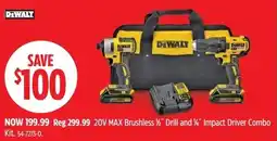 Canadian Tire DEWALT 20V MAX Brushless Β½" Drill and ΒΌ" Impact Driver Combo Kit offer