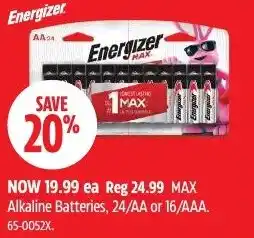 Canadian Tire Energizer. MAX Alkaline Batteries offer
