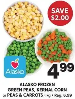 Colemans Alasko frozen green peas, kernal corn or peas & carrots offer