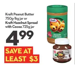Longo's Kraft Peanut Butter 750g-1kg jar or Kraft Hazelnut Spread with Cocoa 725g jar offer