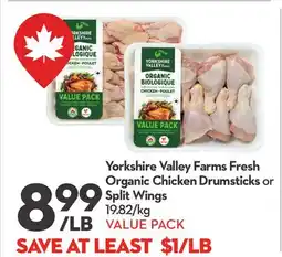 Longo's Yorkshire Valley Farms Fresh Organic Chicken Drumsticks or Split Wings offer