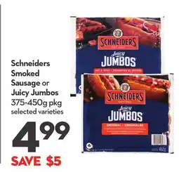 Longo's Schneiders Smoked Sausage or Juicy Jumbos offer