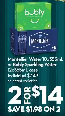 Longo's Montellier Water 10x355mL or Bubly Sparkling Water 12x355mL offer
