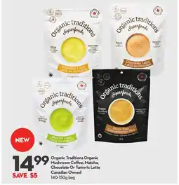 Longo's Organic Traditions Organic Mushroom Coffee, Matcha, Chocolate Or Turmeric Latte offer