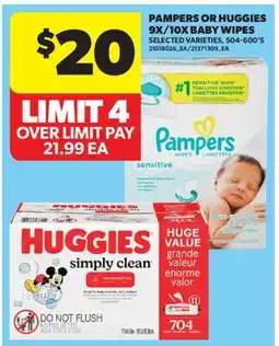 Real Canadian Superstore PAMPERS OR HUGGIES 9X/10X BABY WIPES, 504-600'S offer