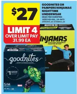 Real Canadian Superstore GOODNITES OR PAMPERS NINJAMAS NIGHTTIME UNDERWEAR, 24-44'S offer