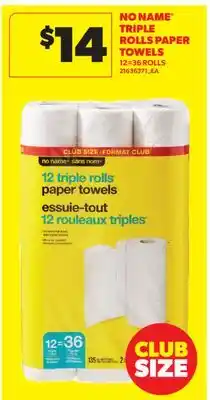 Real Canadian Superstore NO NAME TRIPLE ROLLS PAPER TOWELS, 12-36 ROLLS offer
