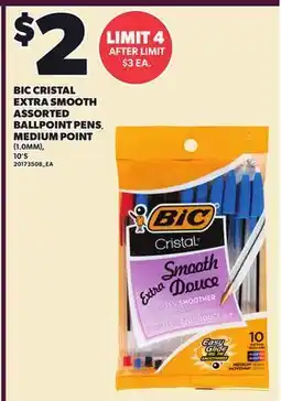 Loblaws BIC CRYSTAL EXTRA SMOOTH ASSORTED BALLPOINT PENS, MEDIUM POINT, (1.0MM), 10'S offer