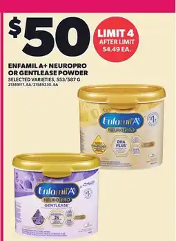 Loblaws ENFAMIL A+ NEUROPRO OR GENTLEASE POWDER, 553/587 G offer